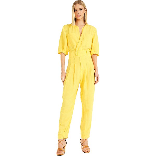 Macacão Linho Forum Com Cinto P23 Amarelo Feminino