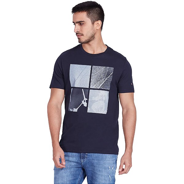 Camiseta Aramis Folha Quadros Marinho Masculino