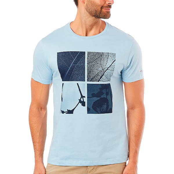 Camiseta Aramis Estampa Folha Quadros Azul Masculino