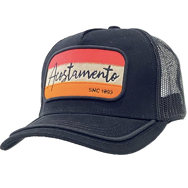 Boné Trucker Acostamento Bordado Laser Mediterraneo Preto