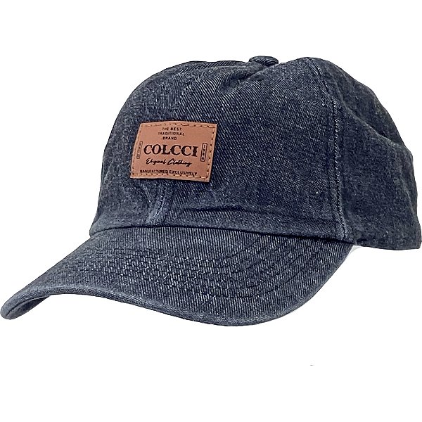 Boné Jeans Colcci Aba Curva Etiqueta Couro Strapback Grafite