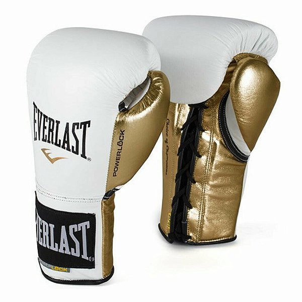 Luva de Boxe Everlast PowerLock Laces Branco e Dourado