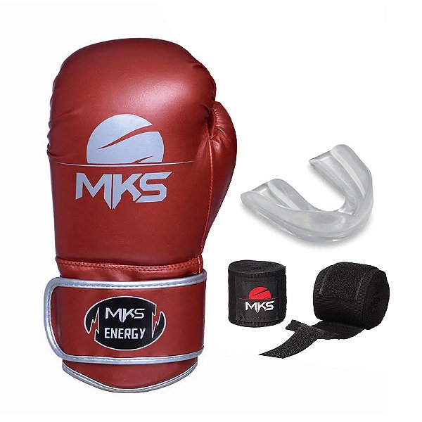 Kit de Boxe Luva + Bucal + Bandagem MKS Energy II Vermelha