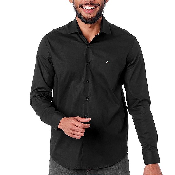 Camisa Slim Aramis Tricoline Stretch V23 Preto Masculino