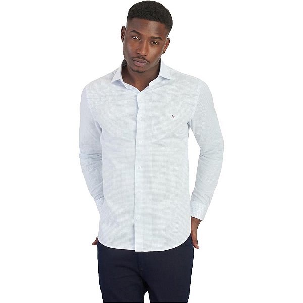 Camisa Slim Aramis Tricoline Micro Xadrez Branco Masculino