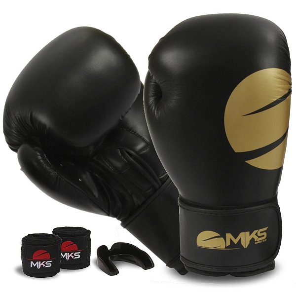 Kit Boxe MKS Champions Gold + Bucal e Bandagem