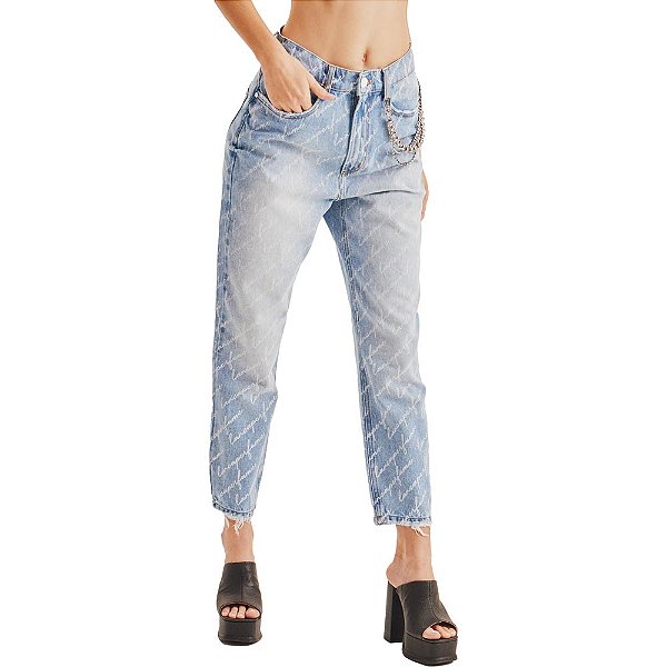 Calça Jeans Lança Perfume Luna Mom Super High AV23 Azul Claro Feminino