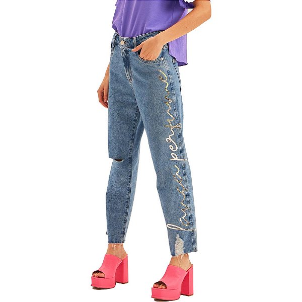 Calça Lança Perfume Reta Relaxed High AV23 Azul Feminino
