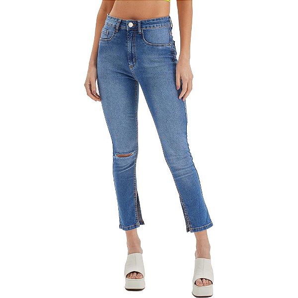Calça Jeans Lança Perfume Vesta Ankle Super High AV23 Azul Feminino