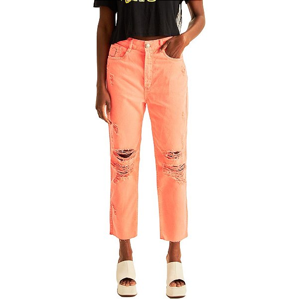Calça Sarja Lança Perfume Luna Mom Super High AV23 Laranja Feminino