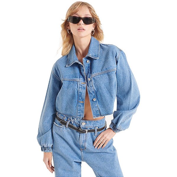 Jaqueta Jeans Myft Bomber Cropped AV23 Azul Feminino