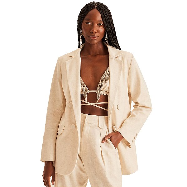 Blazer Alfaiataria Lança Perfume Alongado AV23 Bege Feminino