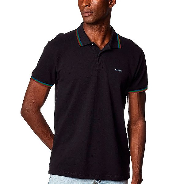 Camisa Polo Colcci Listras AV23 Preto Masculino
