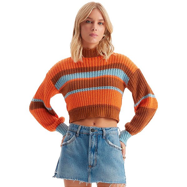 Blusa Tricot Lança Perfume Gola Alta IN23 Laranja Feminino
