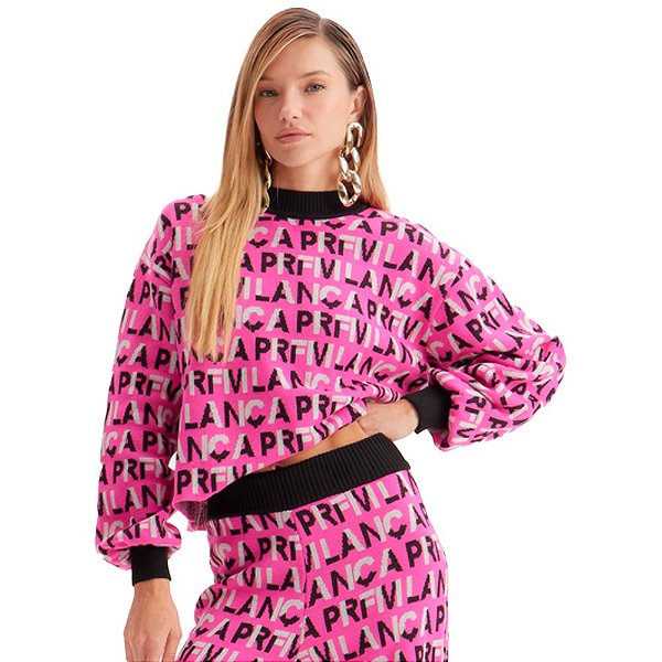 Blusa Tricot Easy Lança Perfume Logomania IN23 Rosa Feminino