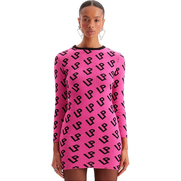 Vestido Tricot Lança Perfume Logomania IN23 Rosa Feminino