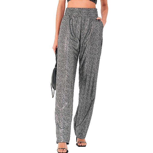 Calça Colcci Metalizada Comfort OU23 Cinza Feminino