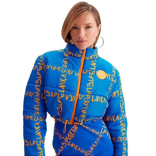 Jaqueta Cropped Easy Lança Perfume Puffer IN23 Azul Feminino