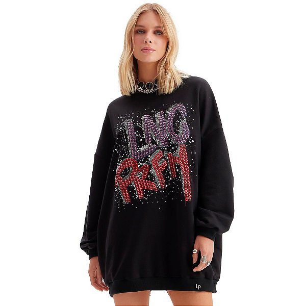 Vestido Lança Perfume Moletom Oversized IN23 Preto Feminino