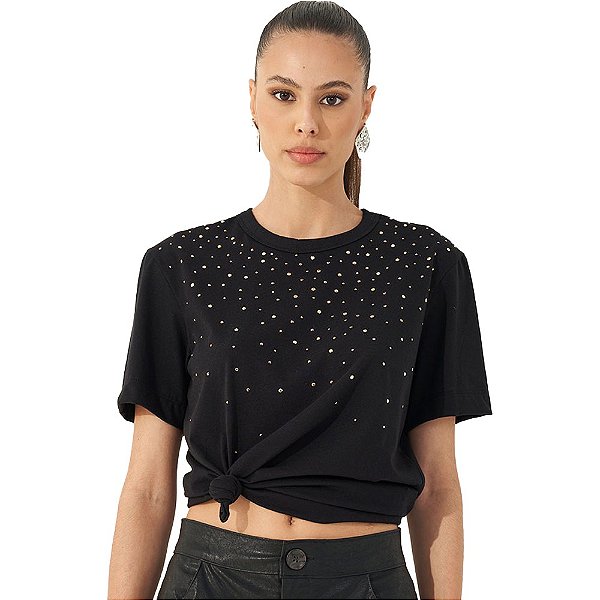 Camiseta Colcci Aplicação OU23 Preto Feminino