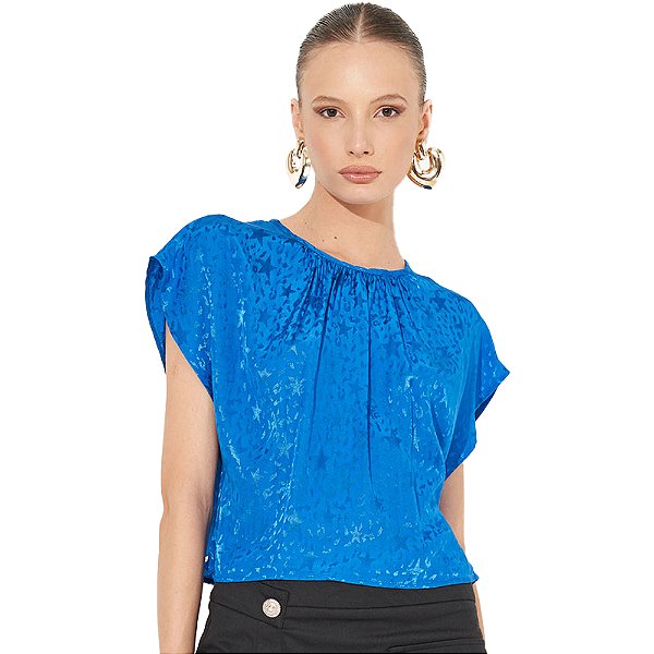 Blusa Colcci Jacquard IN23 Azul Feminino