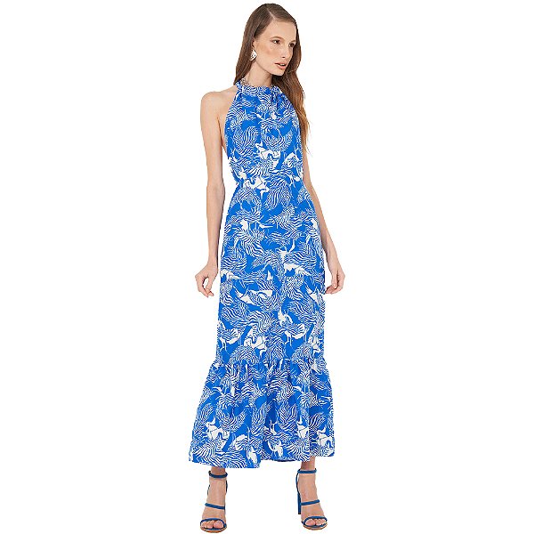 Vestido Linho Colcci Estampado IN23 Azul Feminino