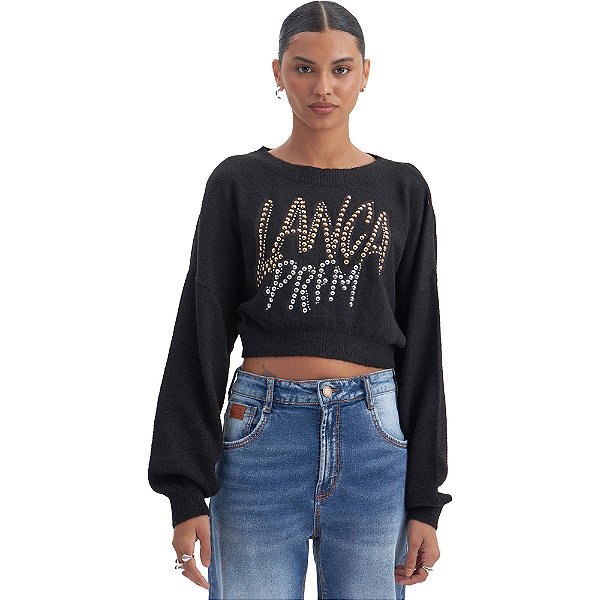Blusa Tricot Lança Perfume Cropped AI23 Preto Feminino