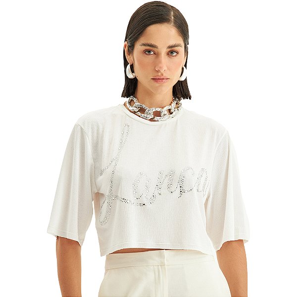 Camiseta Cropped Lança Perfume Shine VE24 Off White Feminino