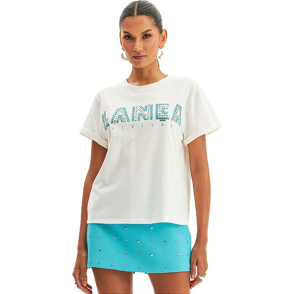 Camiseta Lança Perfume Tachas VE24 Off White Feminino