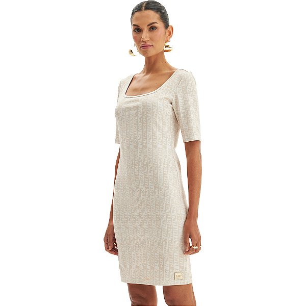 Vestido Curto Easy Lança Perfume Logos VE24 Bege Feminino