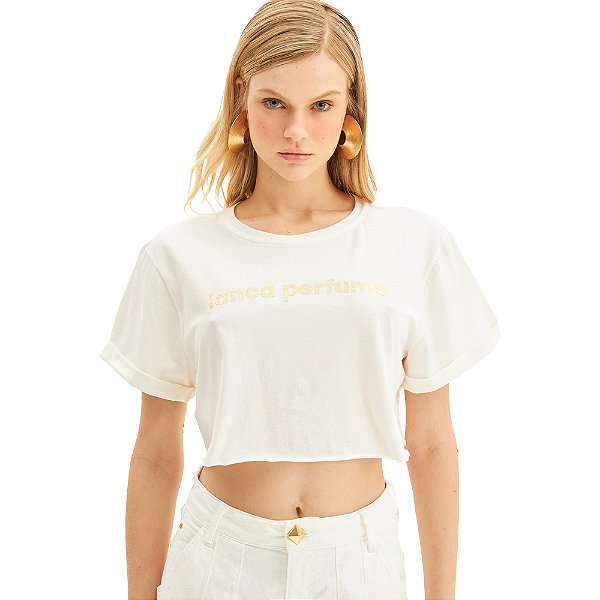 Camiseta Cropped Lança Perfume Logo VE24 Off White Feminino