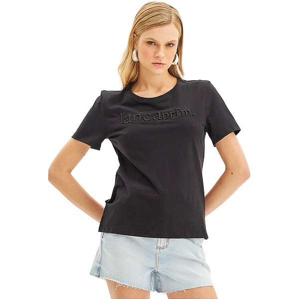 Camiseta Lança Perfume Bordada VE24 Preto Feminino