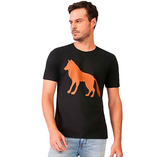 Camiseta Acostamento Wolf P24 Preto e Laranja Masculino