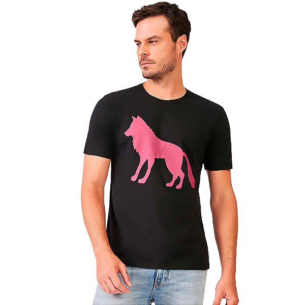 Camiseta Acostamento Wolf P24 Preto e Rosa Masculino