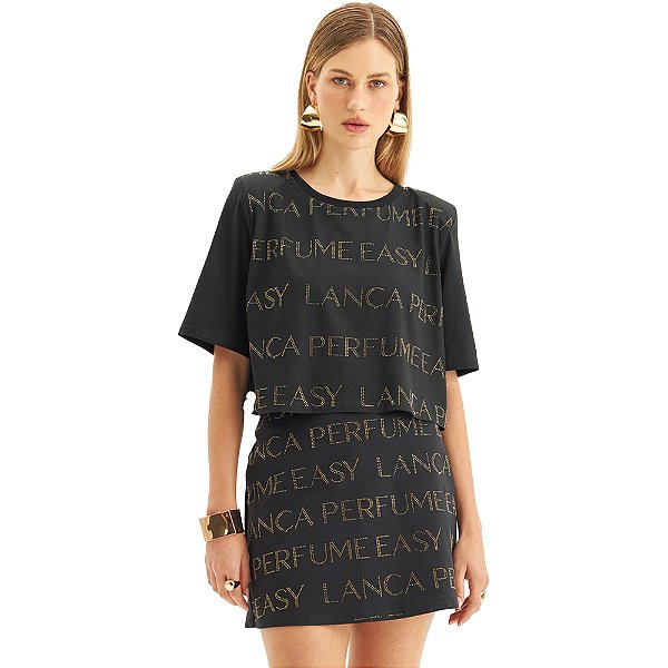 Camiseta Cropped Easy Lança Perfume VE24 Preto Feminino