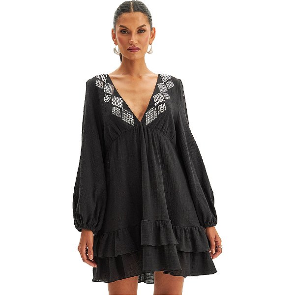 Vestido Curto Lança Perfume Decote V VE24 Preto Feminino
