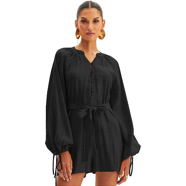 Macacão Curto Lança Perfume Decote V VE24 Preto Feminino
