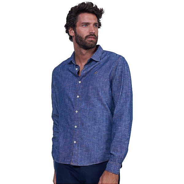 Camisa Jeans Colcci Relax ML P24 Azul Masculino