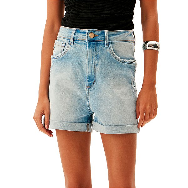 Bermuda Jeans Lança Perfume Mom High AV24 Azul Feminino