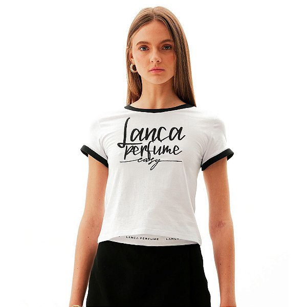 Camiseta Baby Look Easy Lança Perfume AV24 Branco Feminino