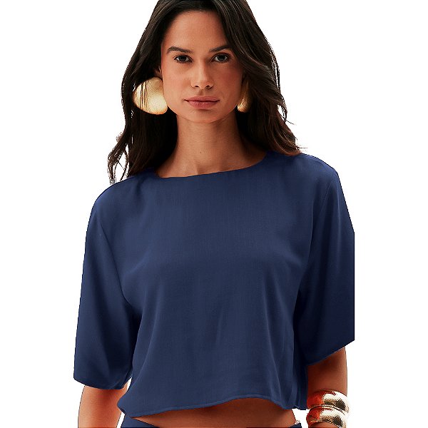 Blusa Lança Perfume Linho AV24 Marinho Feminino
