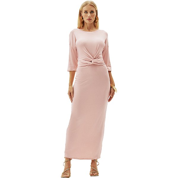 Vestido Super Midi Lança Perfume Torção AV24 Rosa Feminino