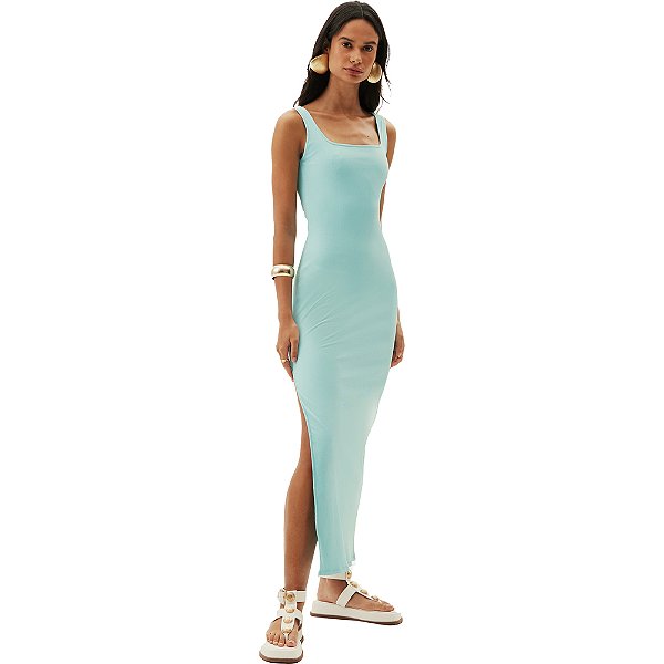 Vestido Super Midi Lança Perfume Fenda AV24 Azul Feminino