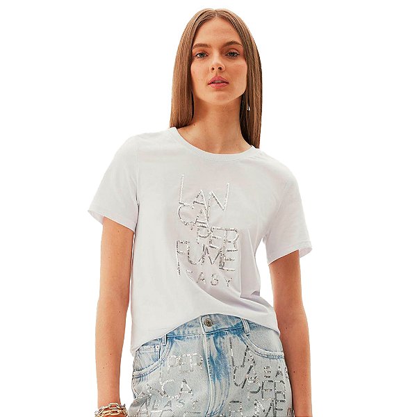 Camiseta Easy Lança Perfume Bordado AV24 Branco Feminino