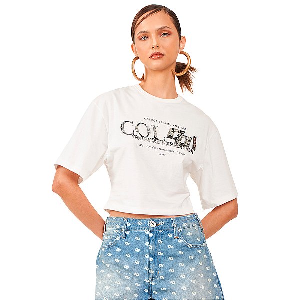 Camiseta Colcci Tropical AV24 Off White Feminino