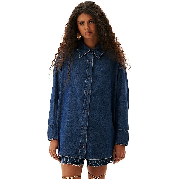 Camisa Jeans Lança Perfume Oversized AV24 Azul Feminino