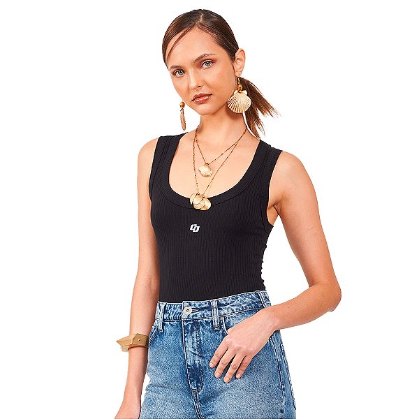 Regata Colcci Slim Canelada AV24 Preto Feminino