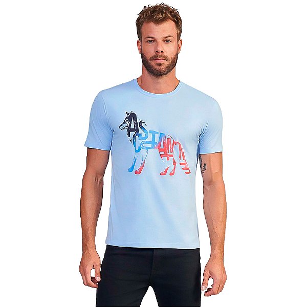 Camiseta Acostamento Wolf Letter VE24 Azul Masculino