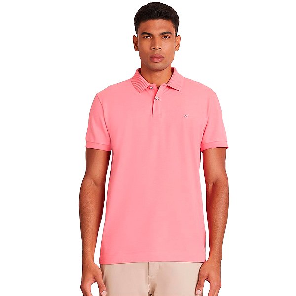 Camisa Polo Aramis Piquet Canelada VE24 Rosa Coral Masculino