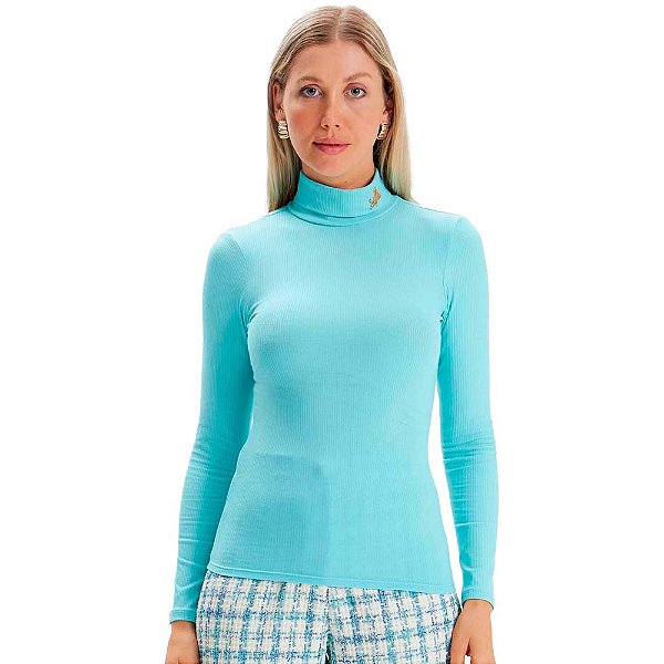 Blusa Canelado Lança Perfume Gola Alta OU24 Azul Feminino